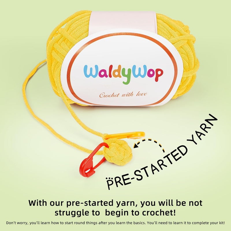 WaldyWop Wobbles Crochet Kit for Beginners: Ideal Gifts for Women w/Positive Card - Easy Craft Kits for Starter Adults w/40% Extra Soft Yarn, Step-by-Step Video Tutorials, Corn Crochet Pattern - Image 5
